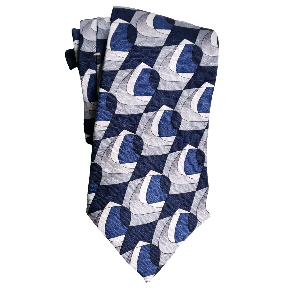 Evan Picone Tie Blue Gray Geometric Pattern‎ Classic Necktie Mens Silk